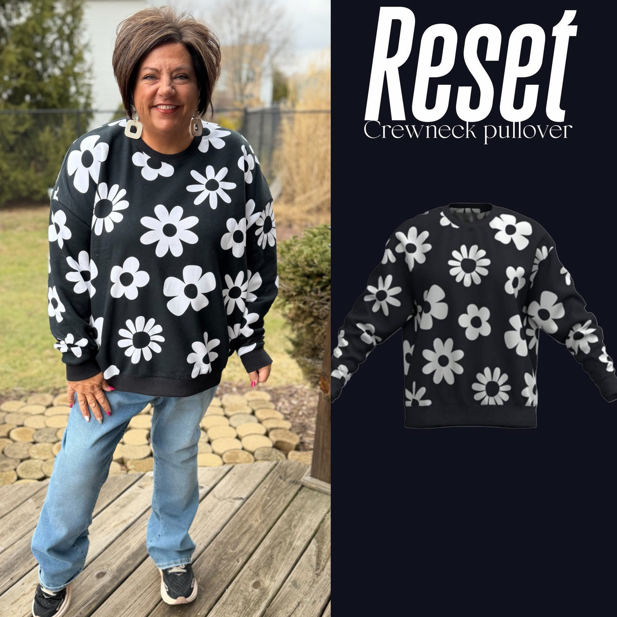 Reset - Black/White Jumbo Cute Floral